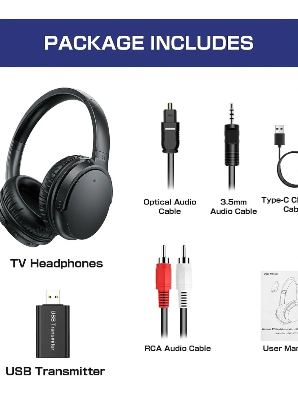 Queemie Wireless Over-Ear Tv Headphones For Seniors JFH -280TV